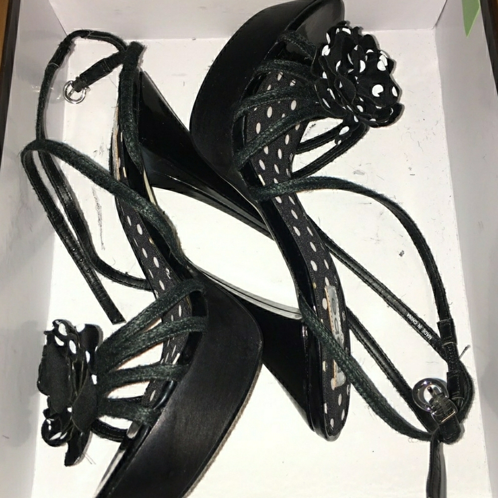 Bebe black polka dot heels